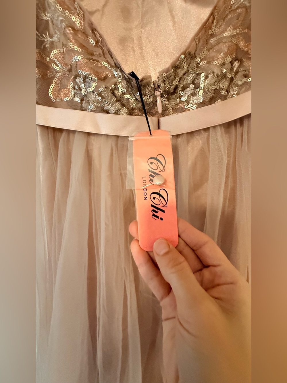 Chi Chi London Rose Gold Embroidered Lace & Tulle Midi Dress - Picture 9 of 10